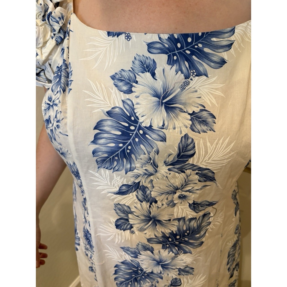 KY'S Made in Hawaii blue Floral 100% Cotton‎ ruffled Maxi Dress XL 3X  NWT - Picture 9 of 16